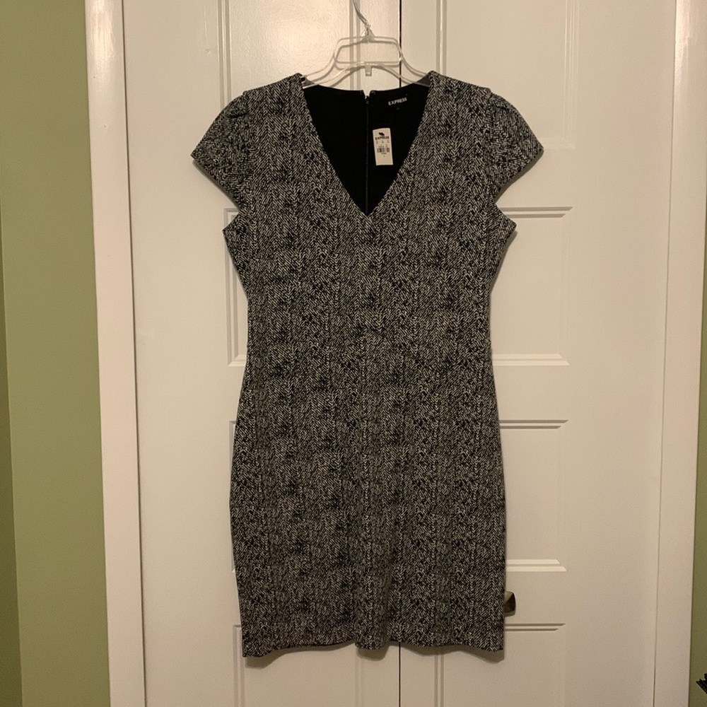 NWT Express Dress Black and White Pattern, Polyester, Rayon, Spandex, w/ Lining